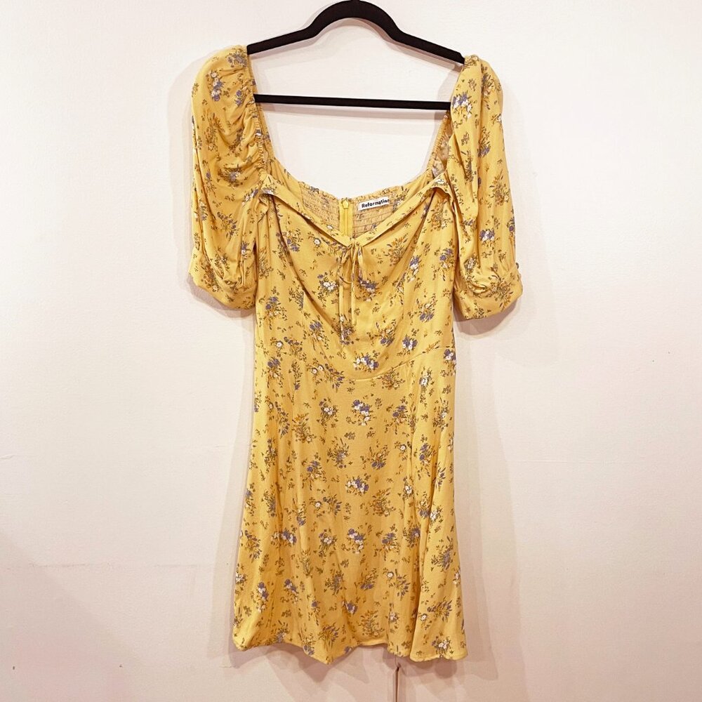 Last Call! New Reformation Lillet Floral Mini Dress Felicity Yellow 10 $218
